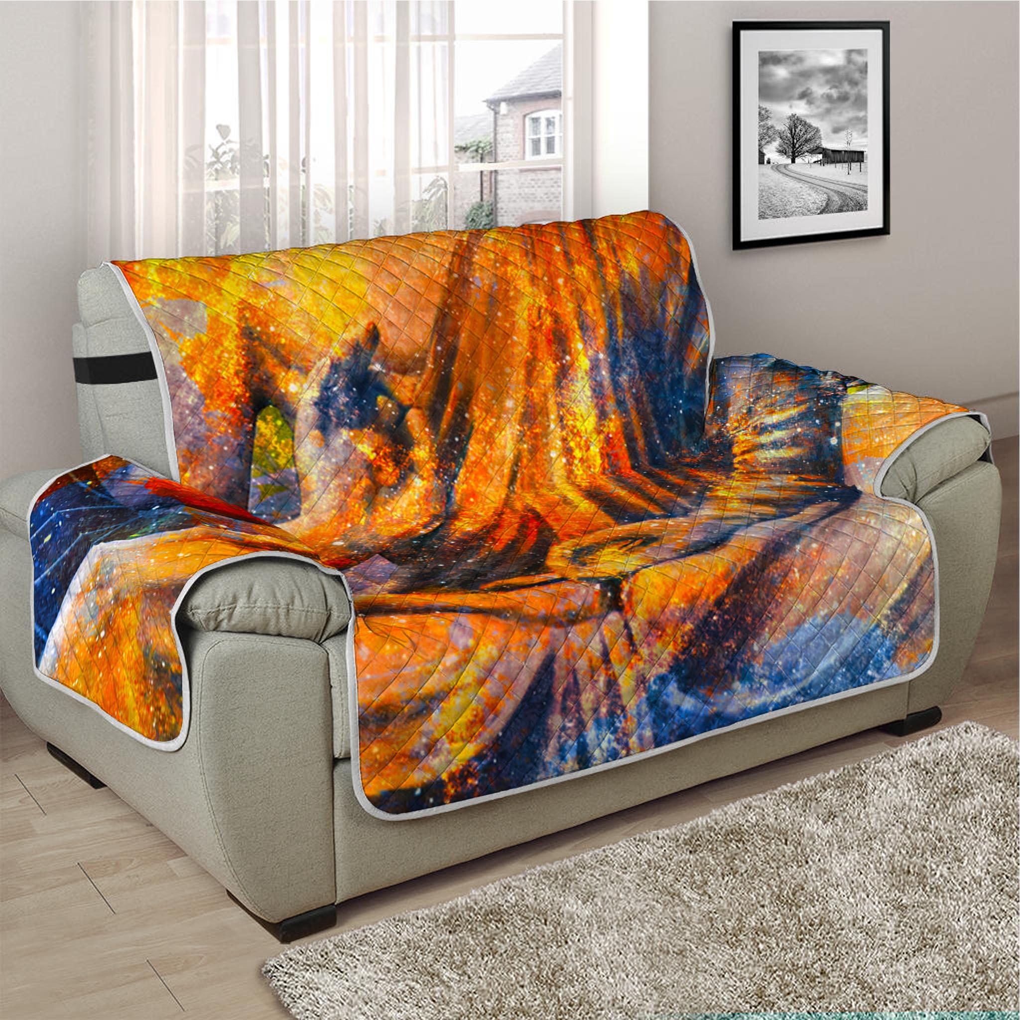 Buddha Statue Mandala Print Half Sofa Protector