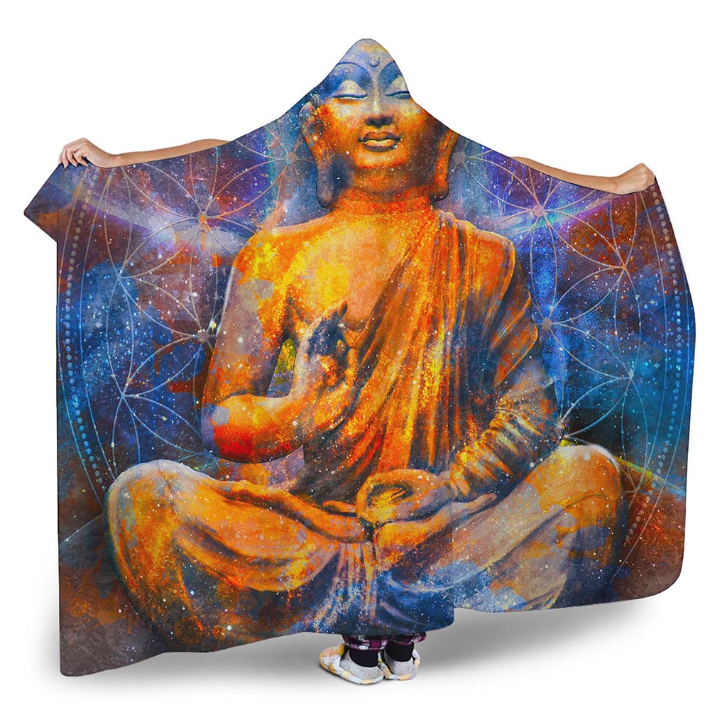 Buddha Statue Mandala Print Hooded Blanket
