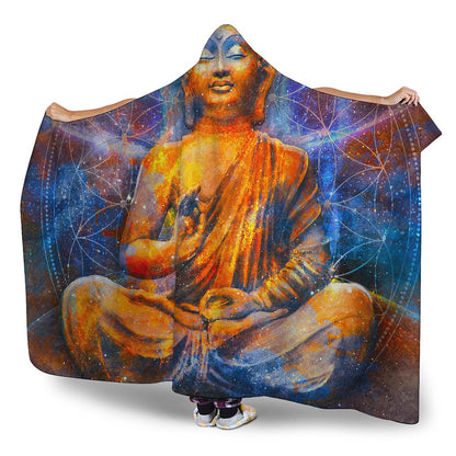 Buddha Statue Mandala Print Hooded Blanket