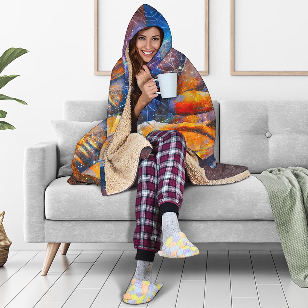 Buddha Statue Mandala Print Hooded Blanket