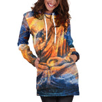Buddha Statue Mandala Print Hoodie Dress GearFrost