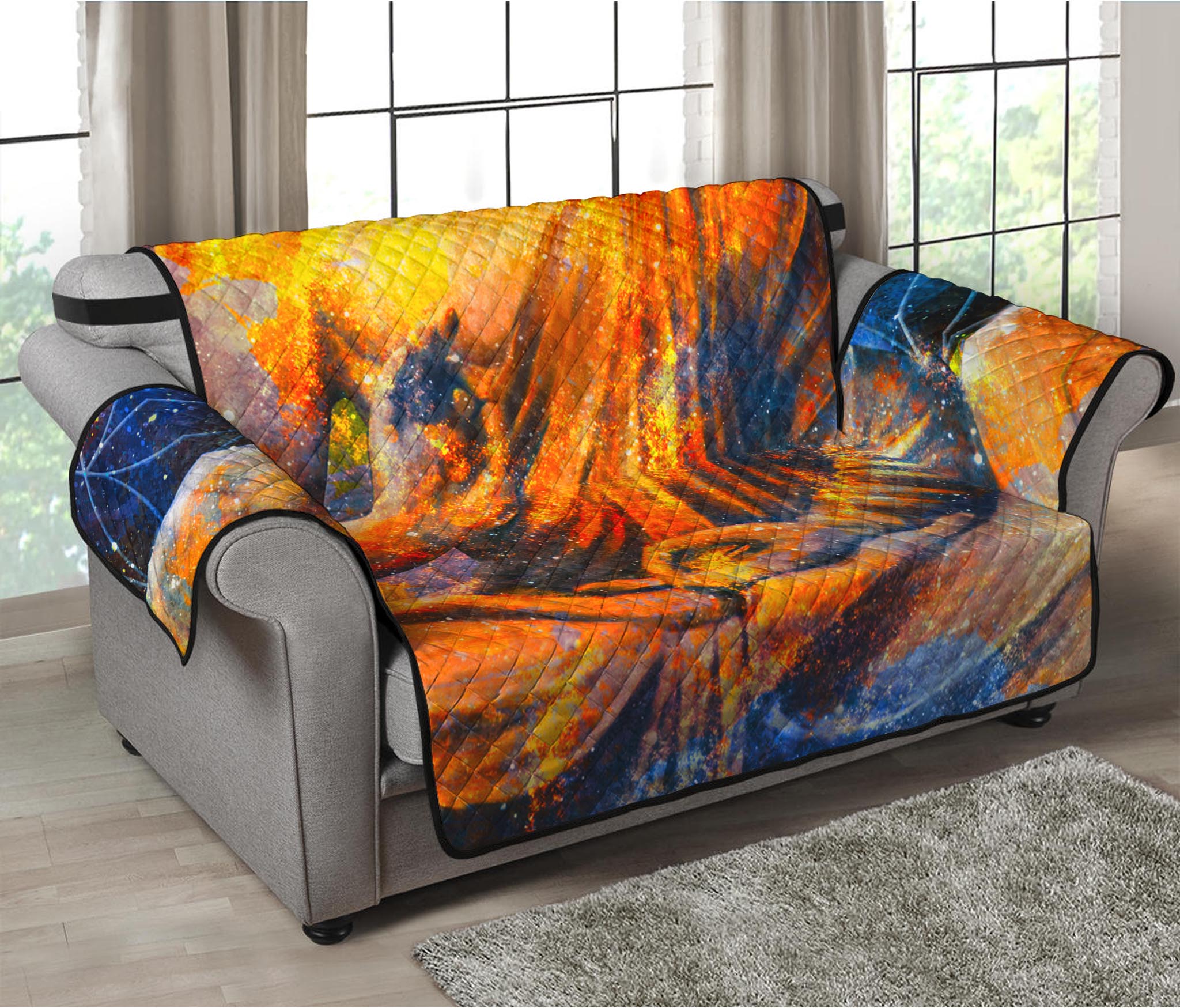 Buddha Statue Mandala Print Loveseat Protector