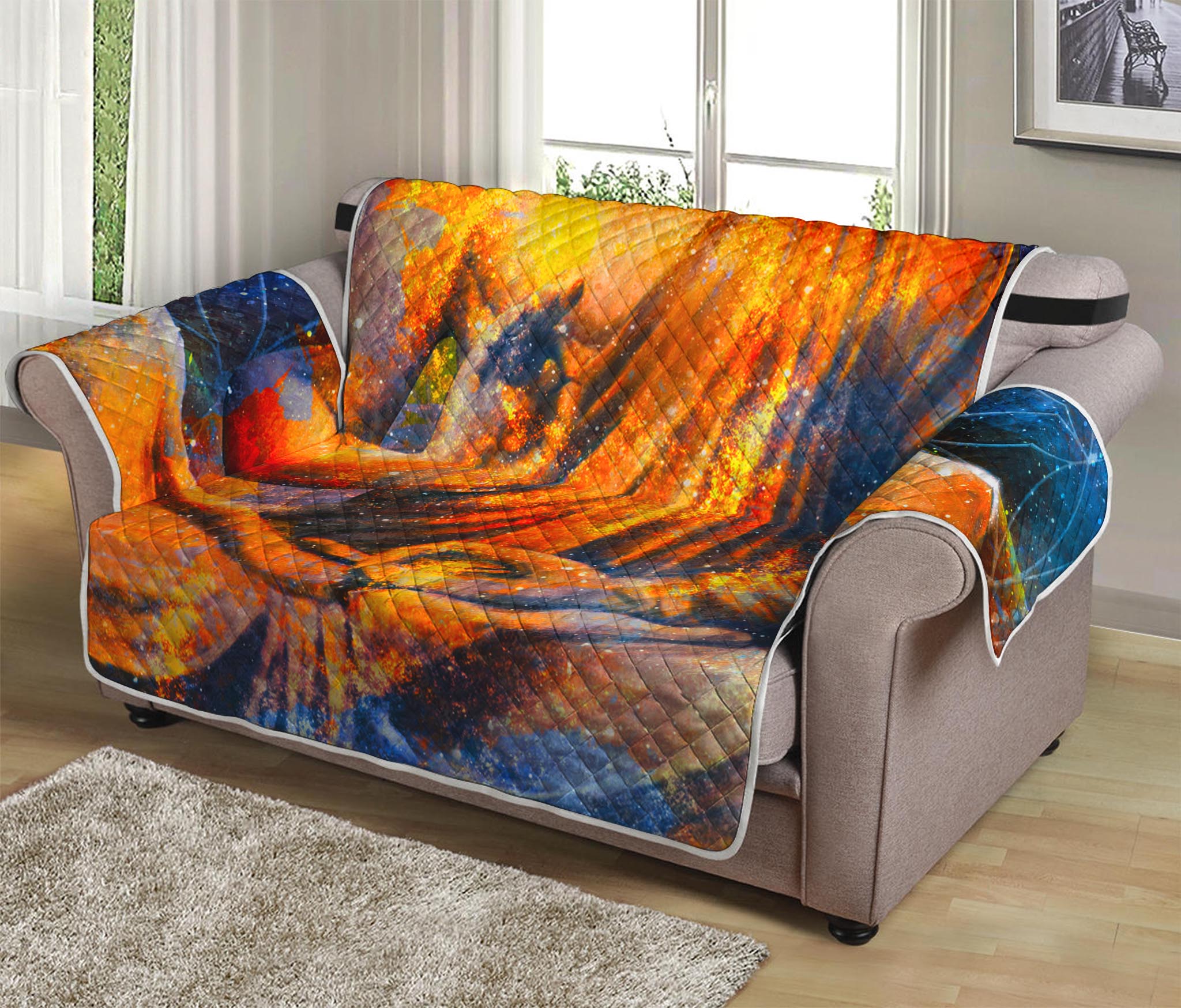 Buddha Statue Mandala Print Loveseat Protector