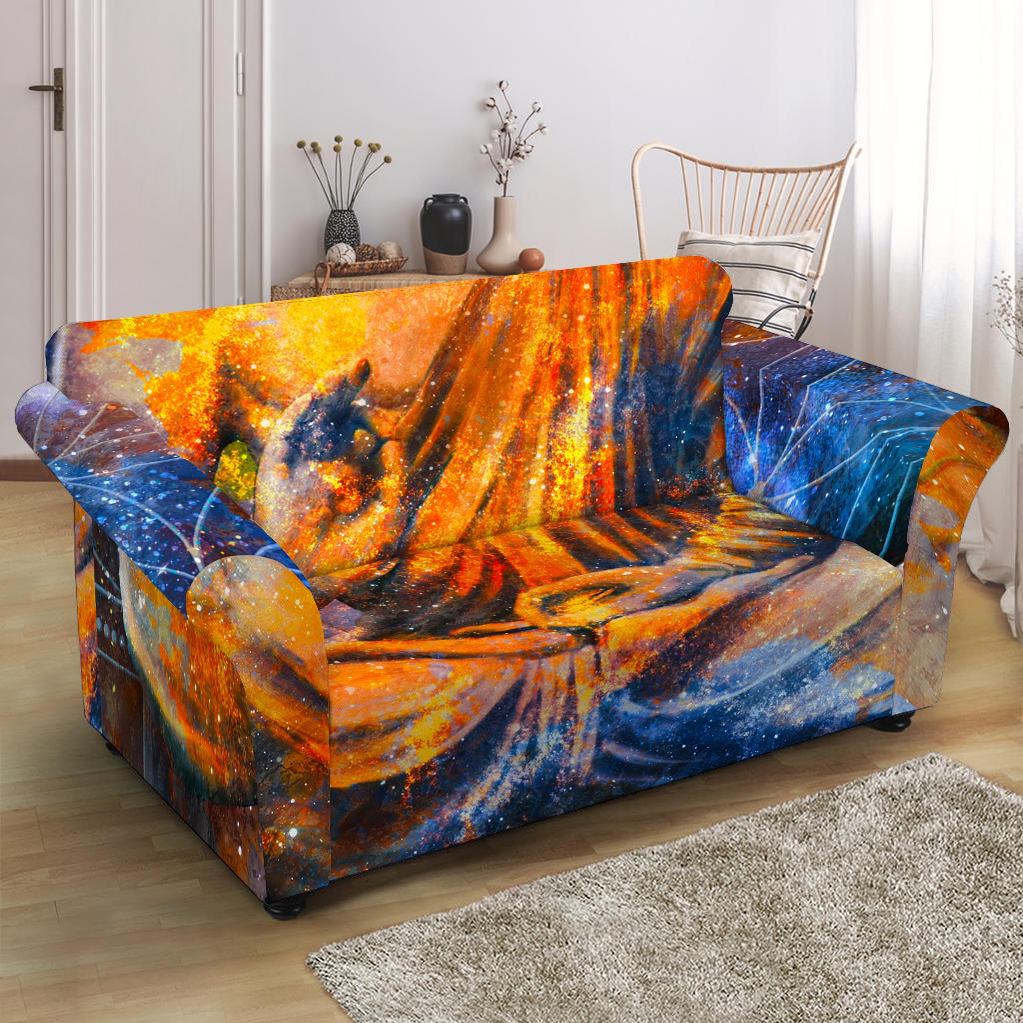 Buddha Statue Mandala Print Loveseat Slipcover