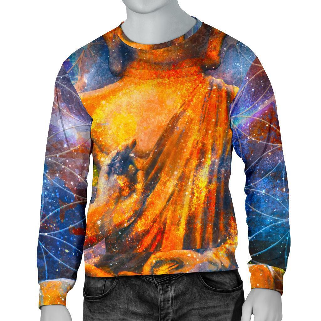 Buddha Statue Mandala Print Men's Crewneck Sweatshirt GearFrost