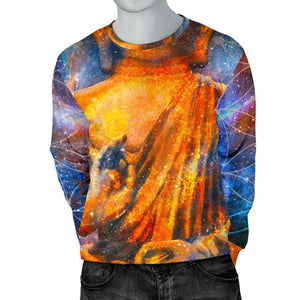 Buddha Statue Mandala Print Men's Crewneck Sweatshirt GearFrost