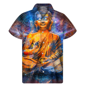 Buddha Statue Mandala Print Men's Short Sleeve Shirt