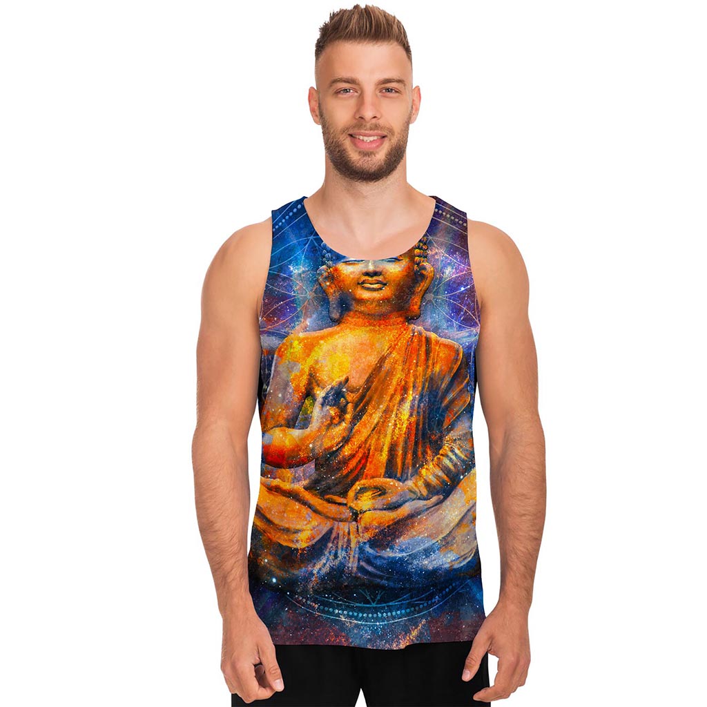 Buddha Statue Mandala Print Men's Tank Top