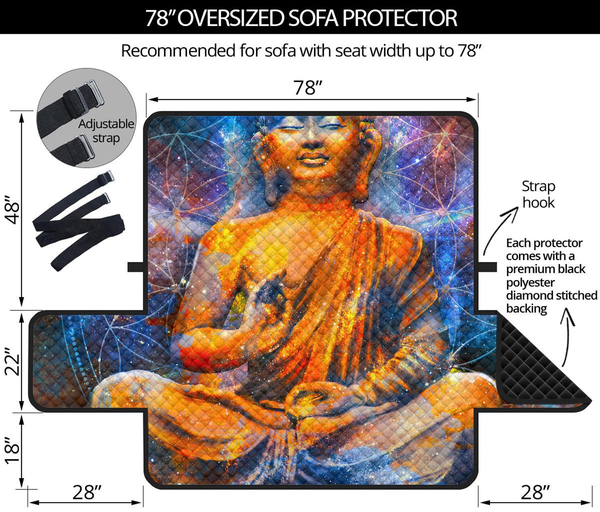 Buddha Statue Mandala Print Oversized Sofa Protector