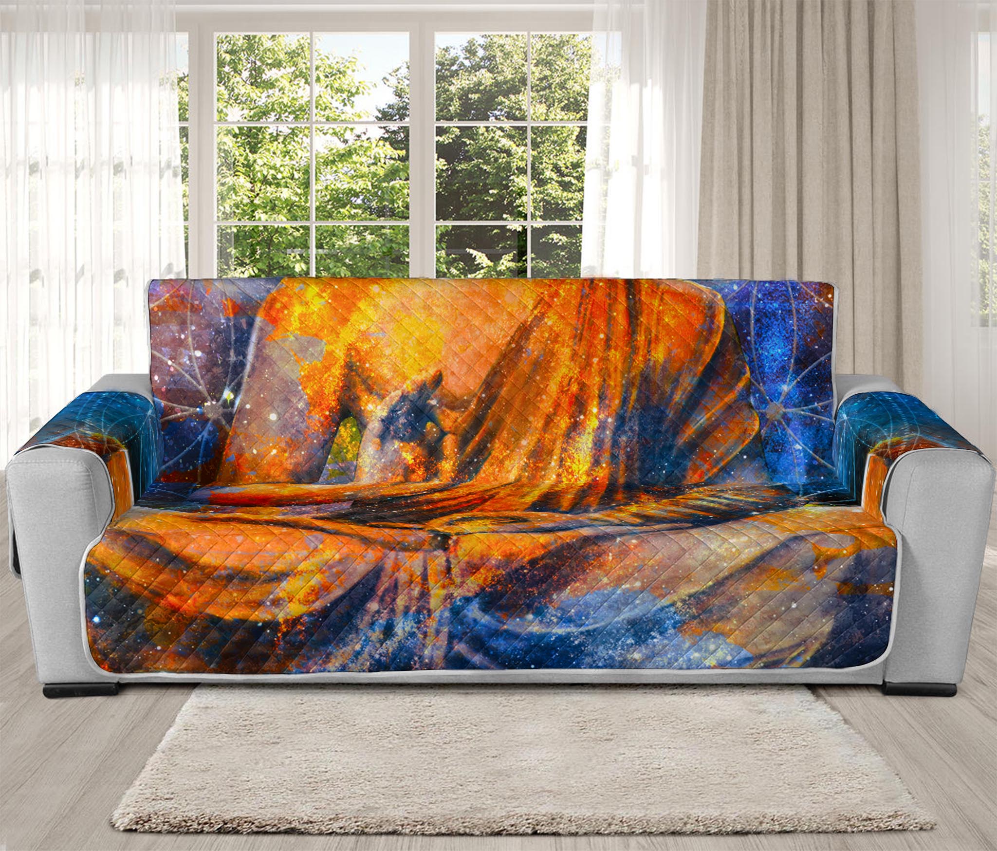 Buddha Statue Mandala Print Oversized Sofa Protector