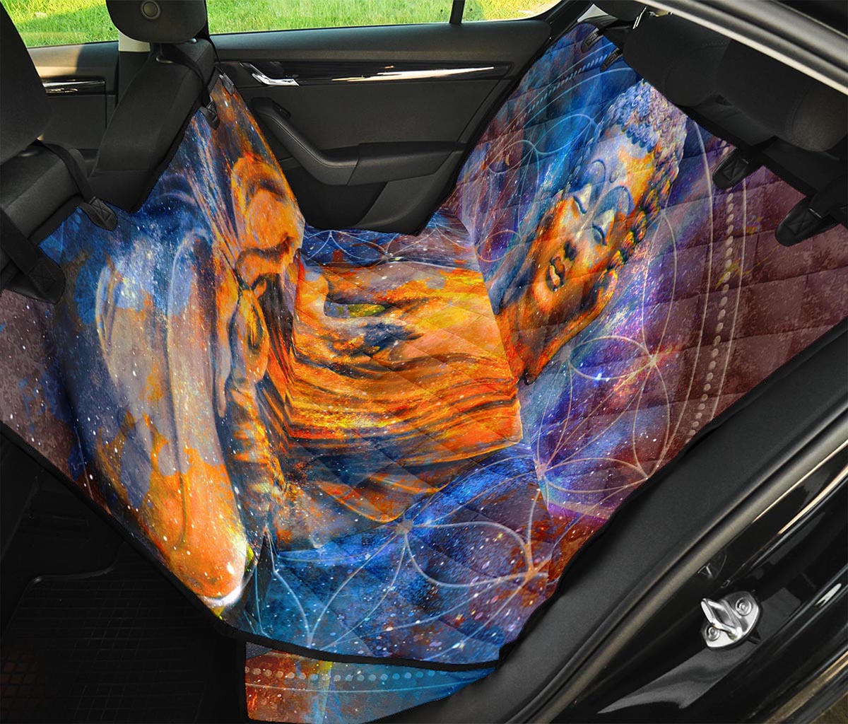 Buddha Statue Mandala Print Pet Car Back Seat Cover