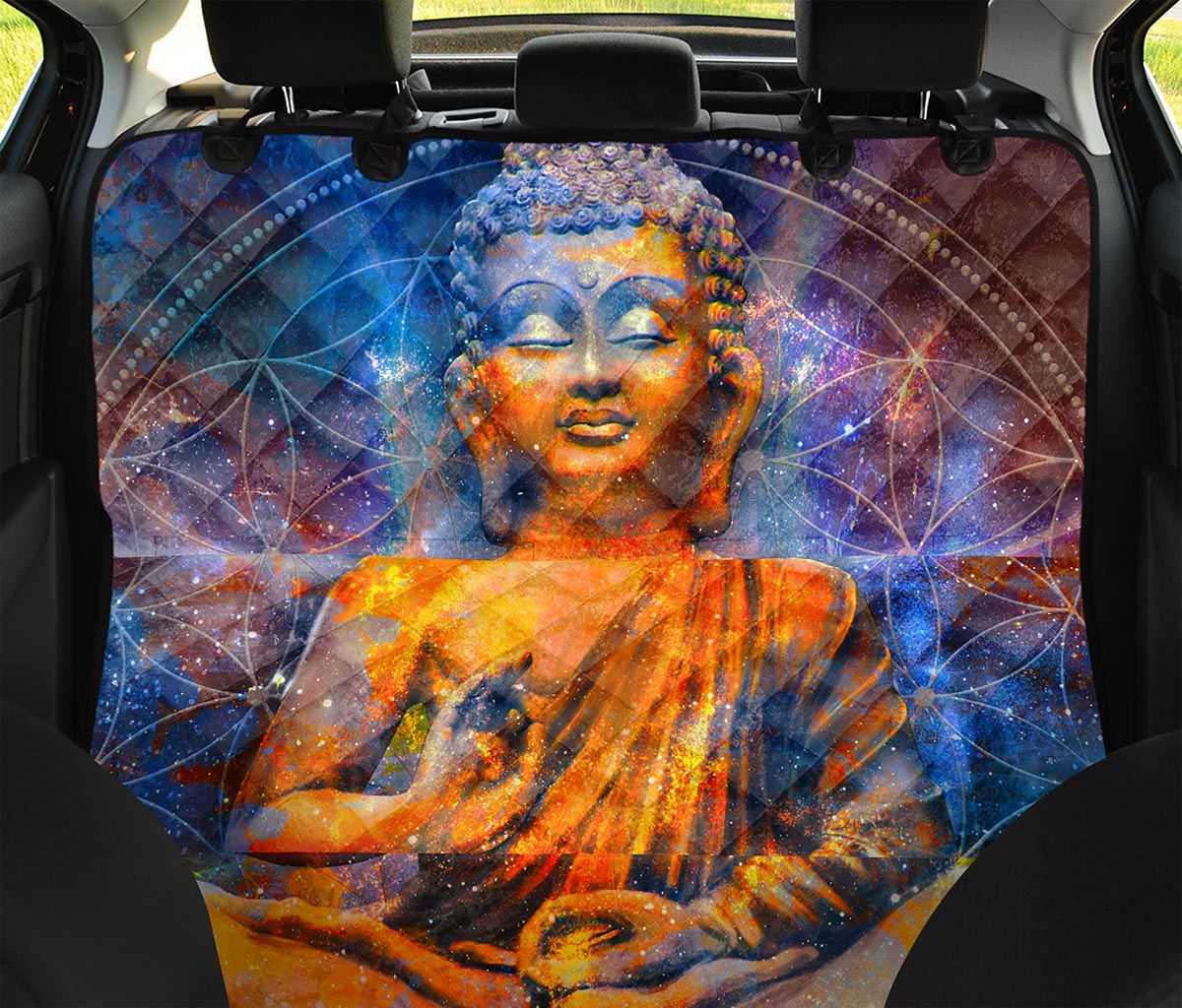 Buddha Statue Mandala Print Pet Car Back Seat Cover