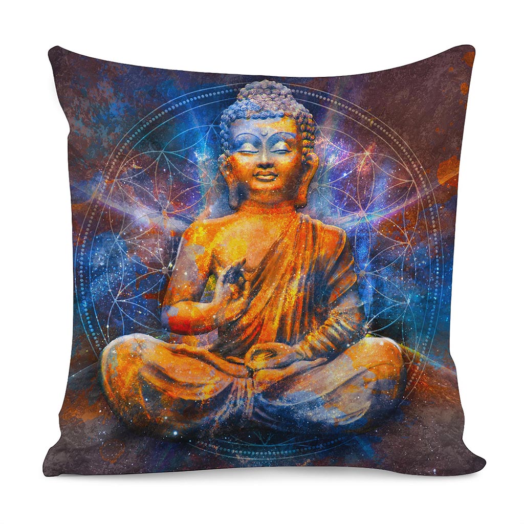 Buddha Statue Mandala Print Pillow Cover