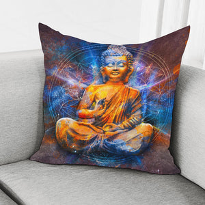 Buddha Statue Mandala Print Pillow Cover