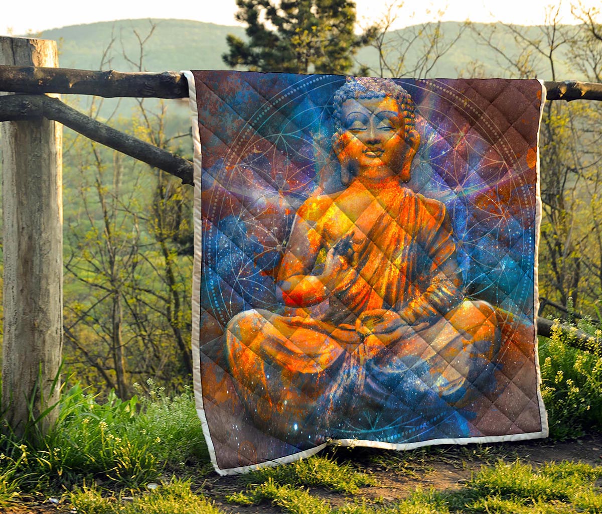 Buddha Statue Mandala Print Quilt