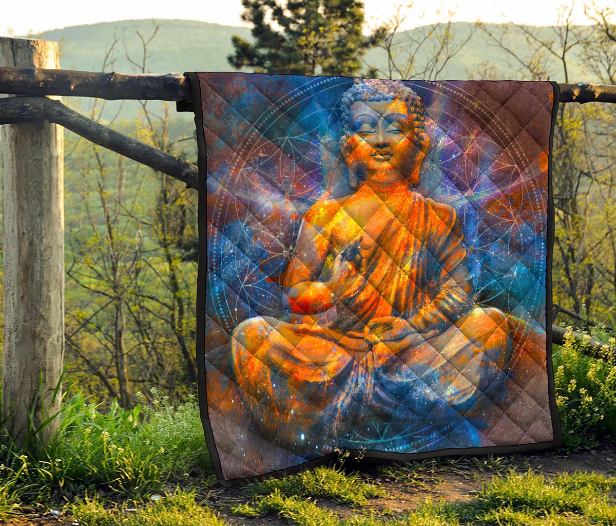 Buddha Statue Mandala Print Quilt