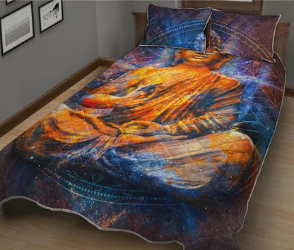 Buddha Statue Mandala Print Quilt Bed Set