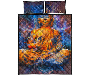 Buddha Statue Mandala Print Quilt Bed Set