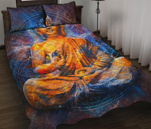 Buddha Statue Mandala Print Quilt Bed Set