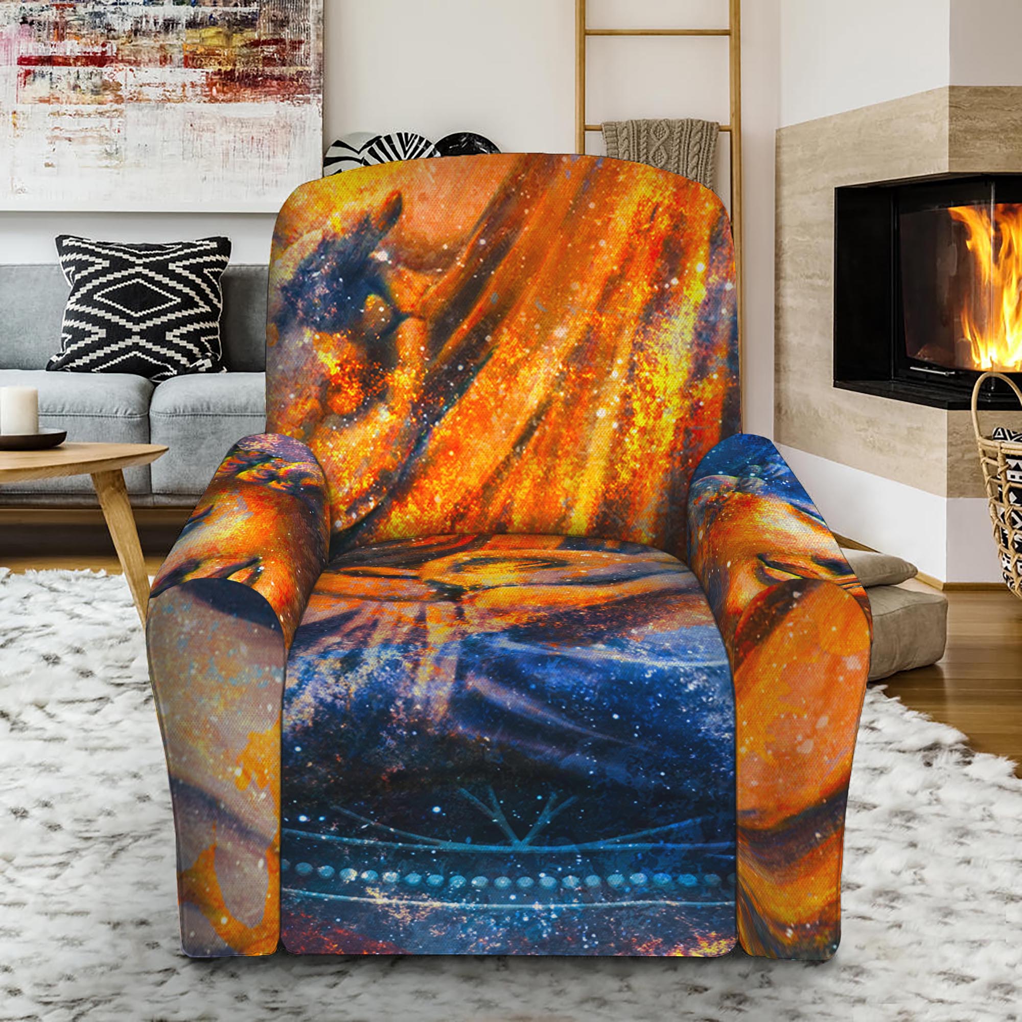 Buddha Statue Mandala Print Recliner Slipcover