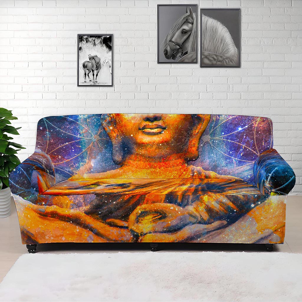 Buddha Statue Mandala Print Sofa Cover