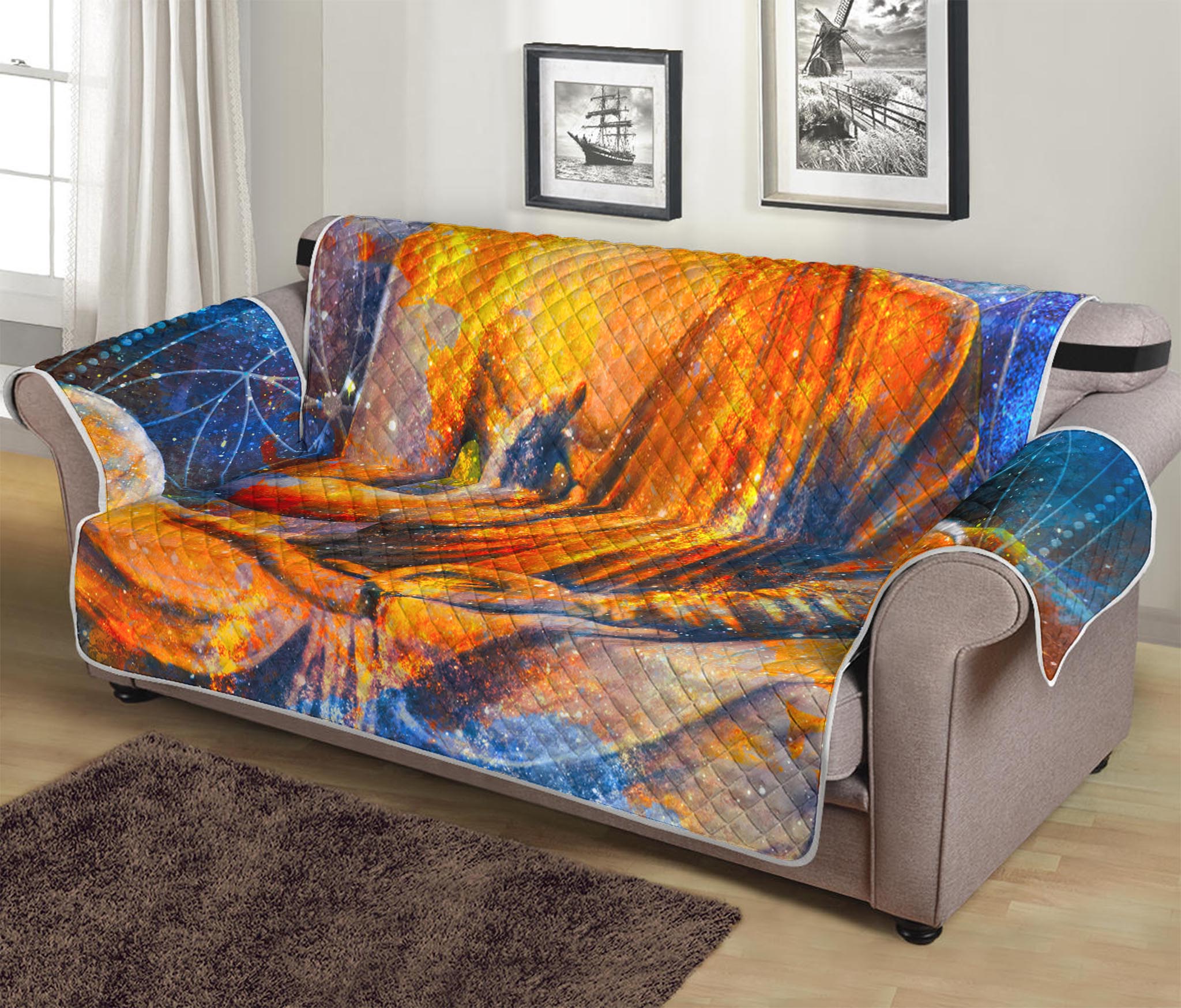 Buddha Statue Mandala Print Sofa Protector