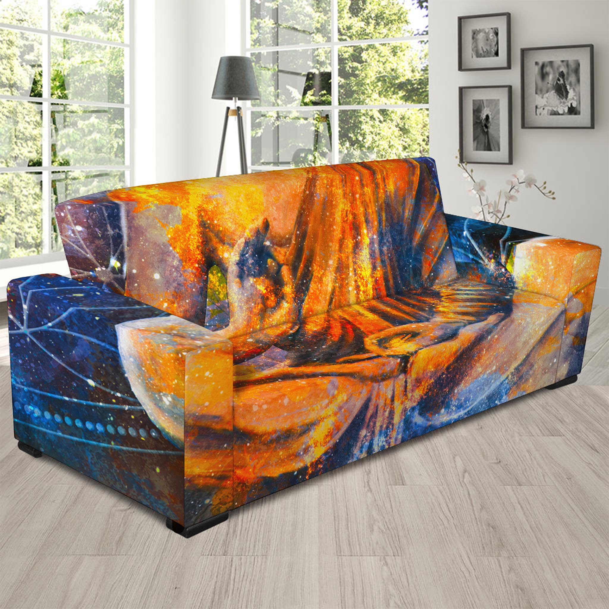 Buddha Statue Mandala Print Sofa Slipcover