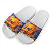 Buddha Statue Mandala Print White Slide Sandals