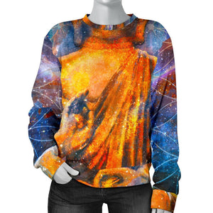 Buddha Statue Mandala Print Women's Crewneck Sweatshirt GearFrost