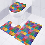 Building Blocks Toy Pattern Print 3 Piece Bath Mat Set