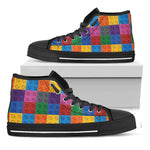 Building Blocks Toy Pattern Print Black High Top Shoes