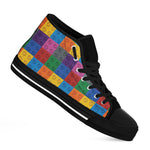 Building Blocks Toy Pattern Print Black High Top Shoes