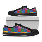 Building Blocks Toy Pattern Print Black Low Top Shoes