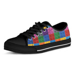 Building Blocks Toy Pattern Print Black Low Top Shoes