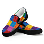 Building Blocks Toy Pattern Print Black Slip On Shoes