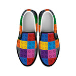Building Blocks Toy Pattern Print Black Slip On Shoes