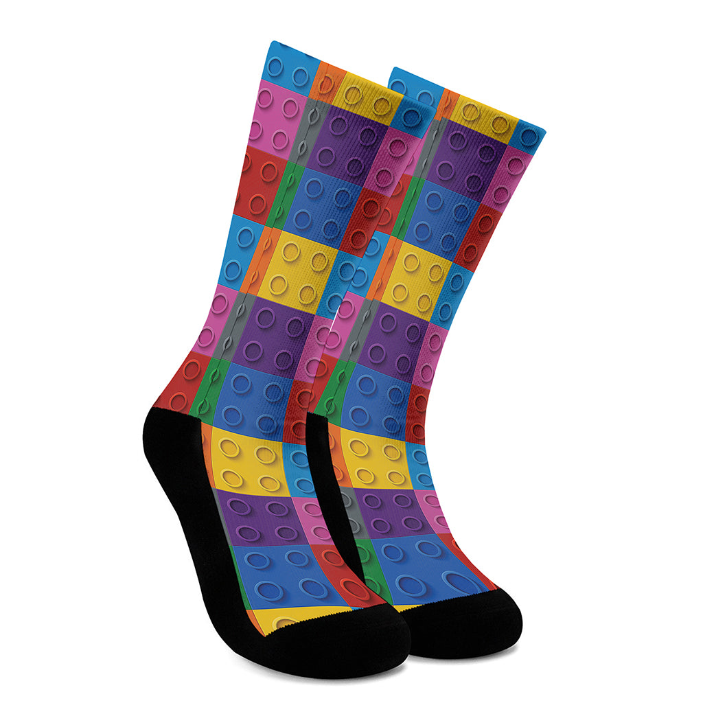 Building Blocks Toy Pattern Print Crew Socks