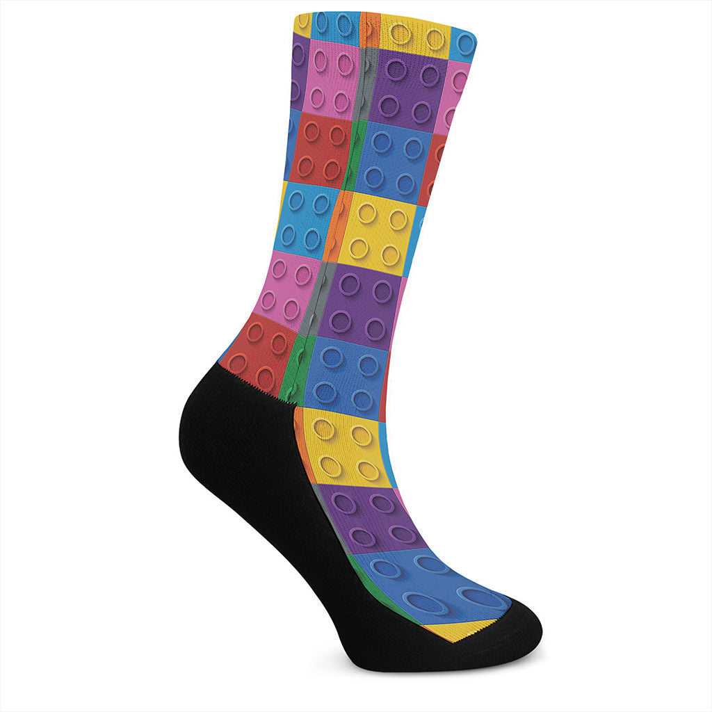 Building Blocks Toy Pattern Print Crew Socks