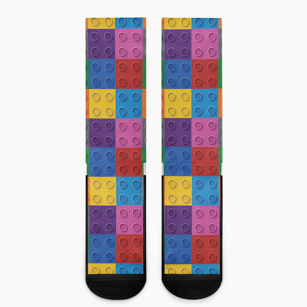 Building Blocks Toy Pattern Print Crew Socks