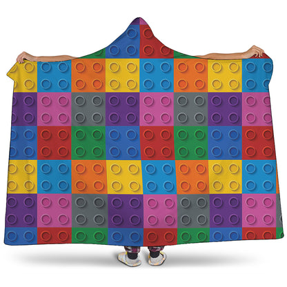 Building Blocks Toy Pattern Print Hooded Blanket