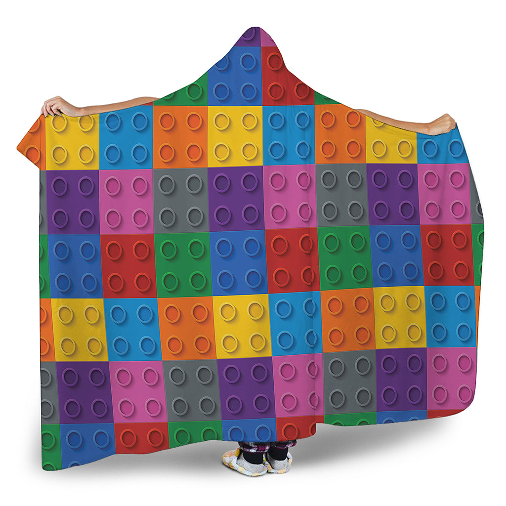 Building Blocks Toy Pattern Print Hooded Blanket
