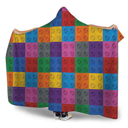 Building Blocks Toy Pattern Print Hooded Blanket