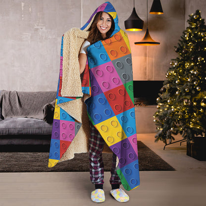 Building Blocks Toy Pattern Print Hooded Blanket