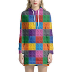 Building Blocks Toy Pattern Print Hoodie Dress