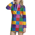 Building Blocks Toy Pattern Print Hoodie Dress