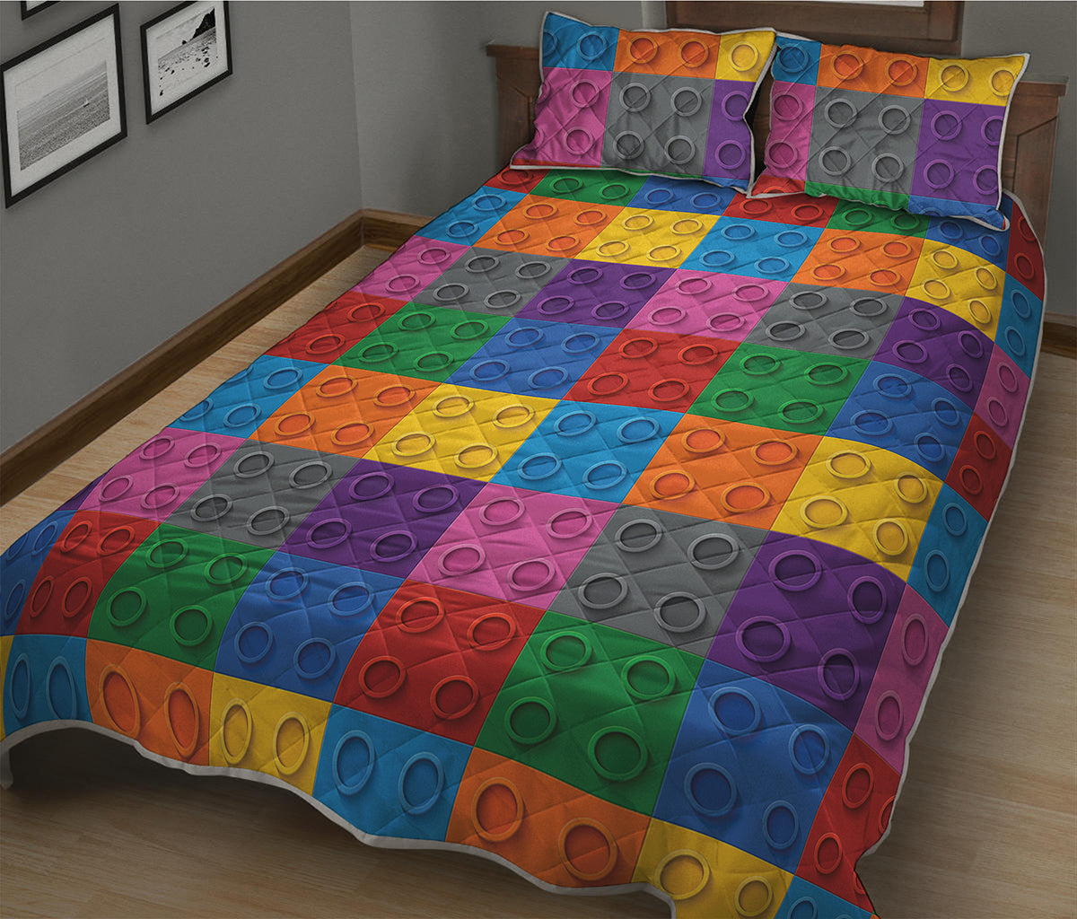 Building Blocks Toy Pattern Print Quilt Bed Set