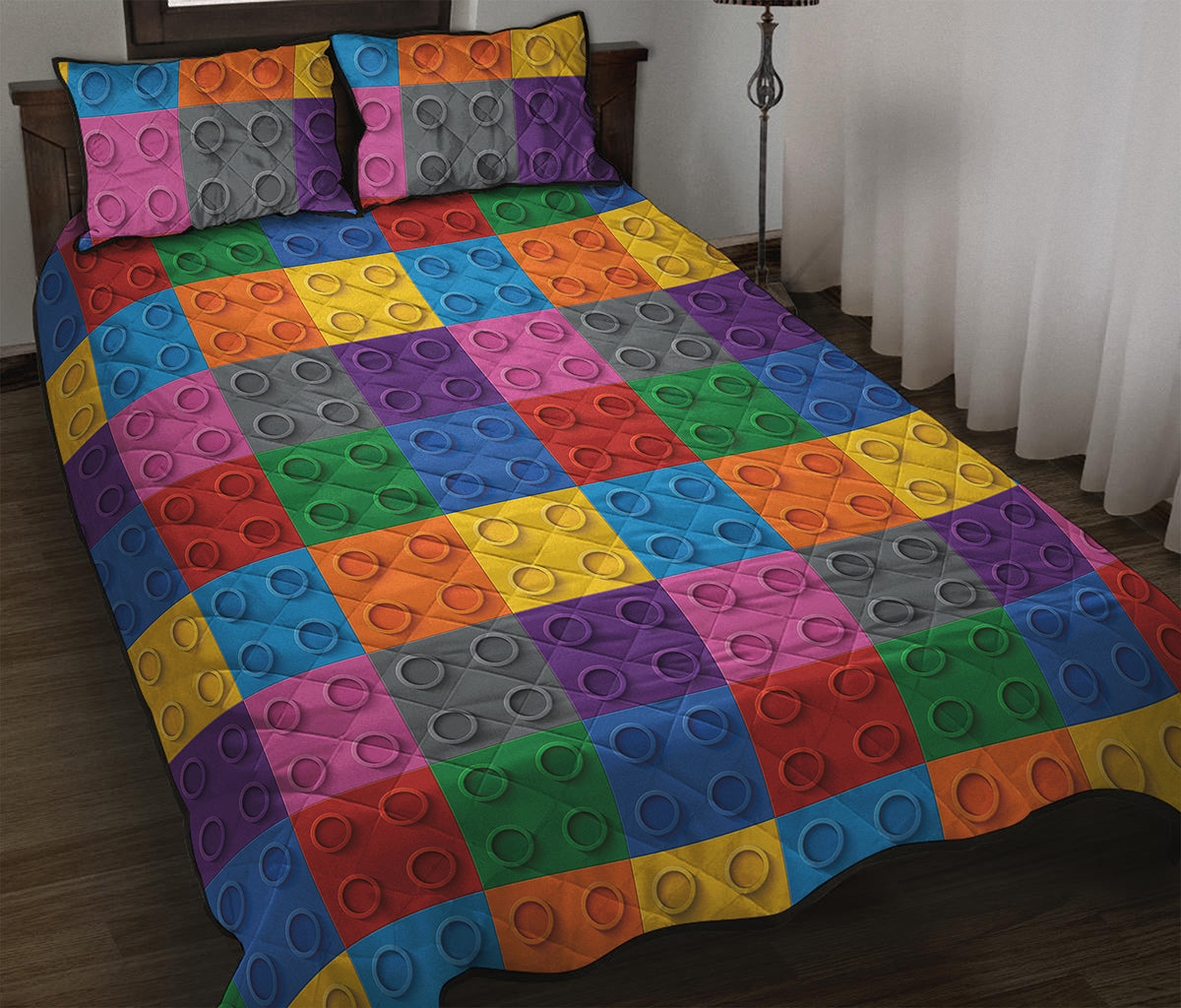Building Blocks Toy Pattern Print Quilt Bed Set