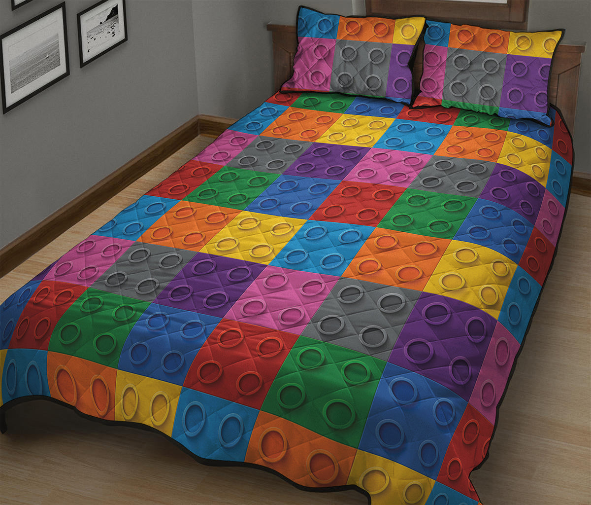 Building Blocks Toy Pattern Print Quilt Bed Set