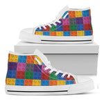 Building Blocks Toy Pattern Print White High Top Shoes