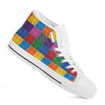Building Blocks Toy Pattern Print White High Top Shoes